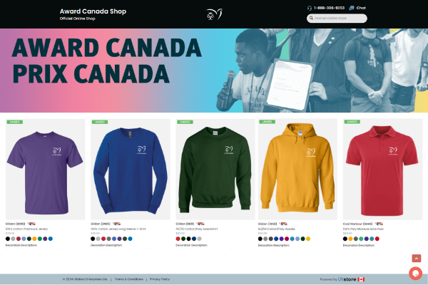 Award Canada merch website with French merch